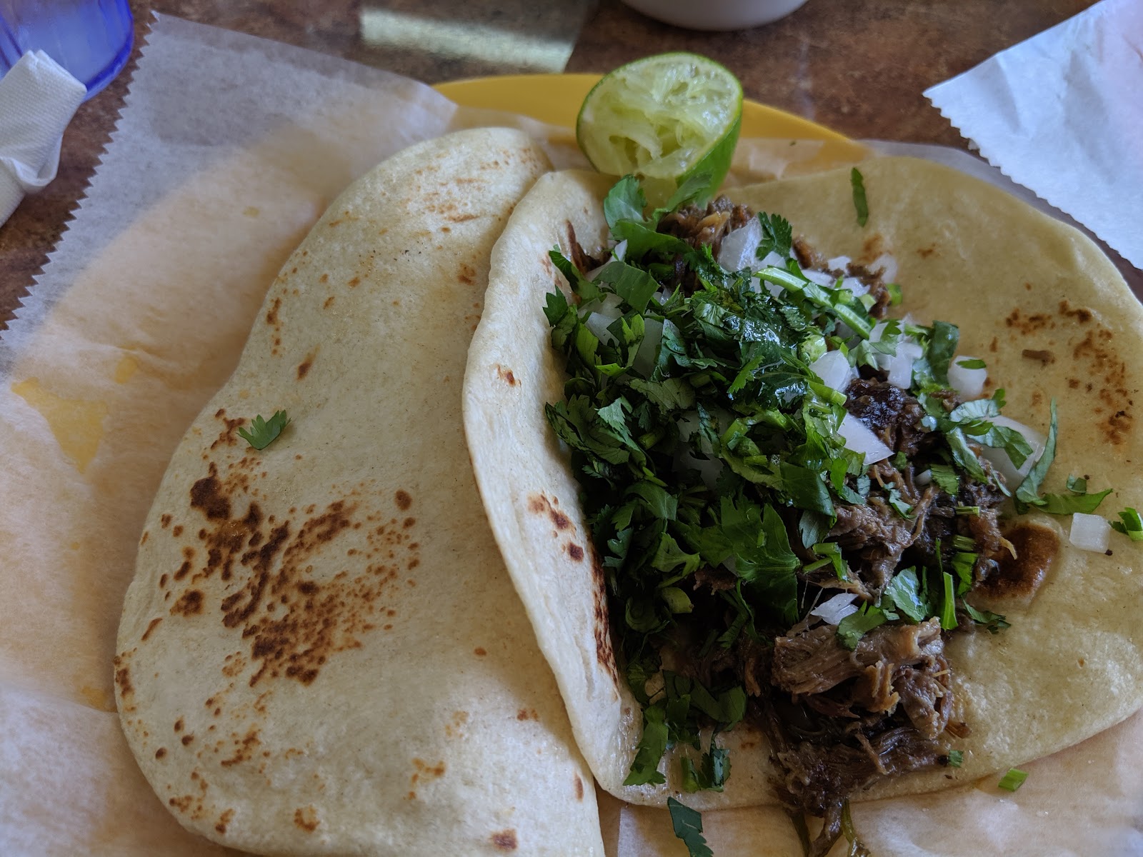 Close up of authentic Mexican taqueria food